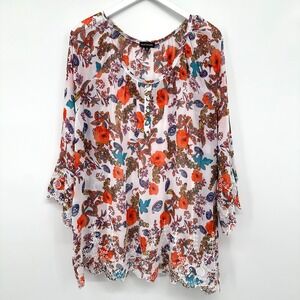 Multiples Tunic Top Shirt Size 2X Embroidered Chiffon Lined Artsy Boho Fiarycore